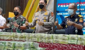 Polda Aceh saat konferensi pers pengungkapan kasus 150 kilogram sabu